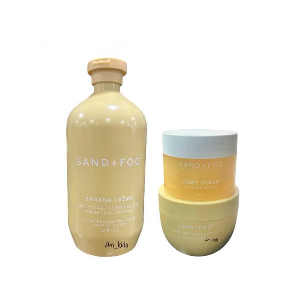 Sand + Fog Banana Creme body wash, scrub and whipped body butter